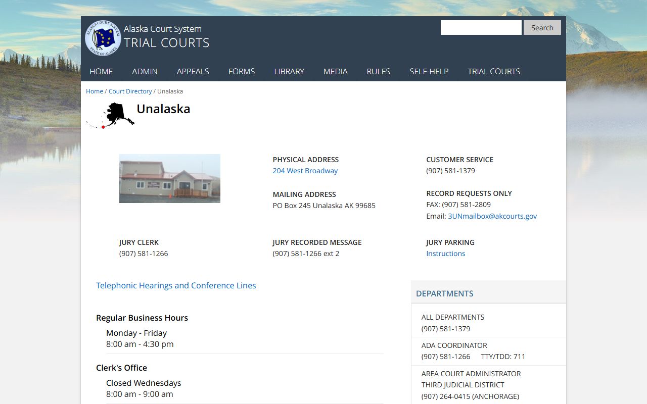 Unalaska Court directory listing for Aleutians West family court records