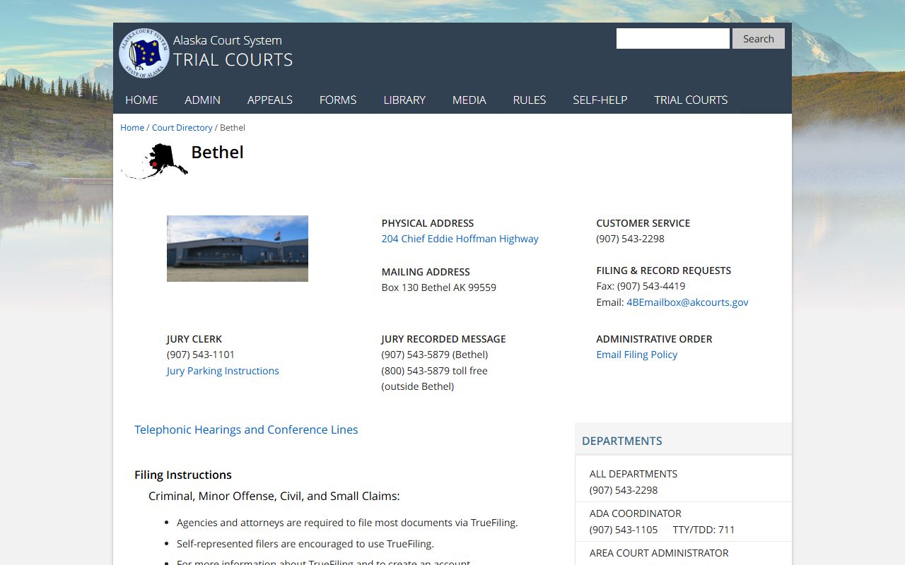 Bethel Court directory for Bethel Census Area family court records