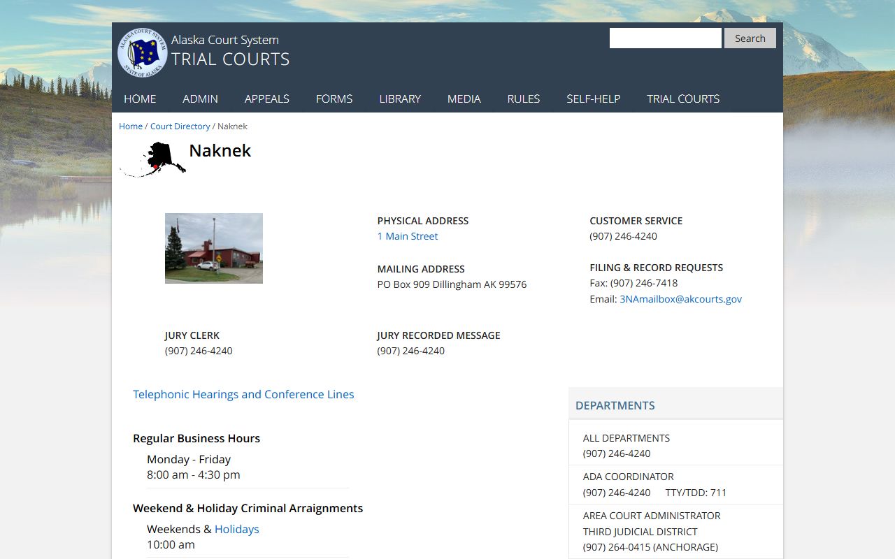 Naknek Court directory for Bristol Bay Borough family court records