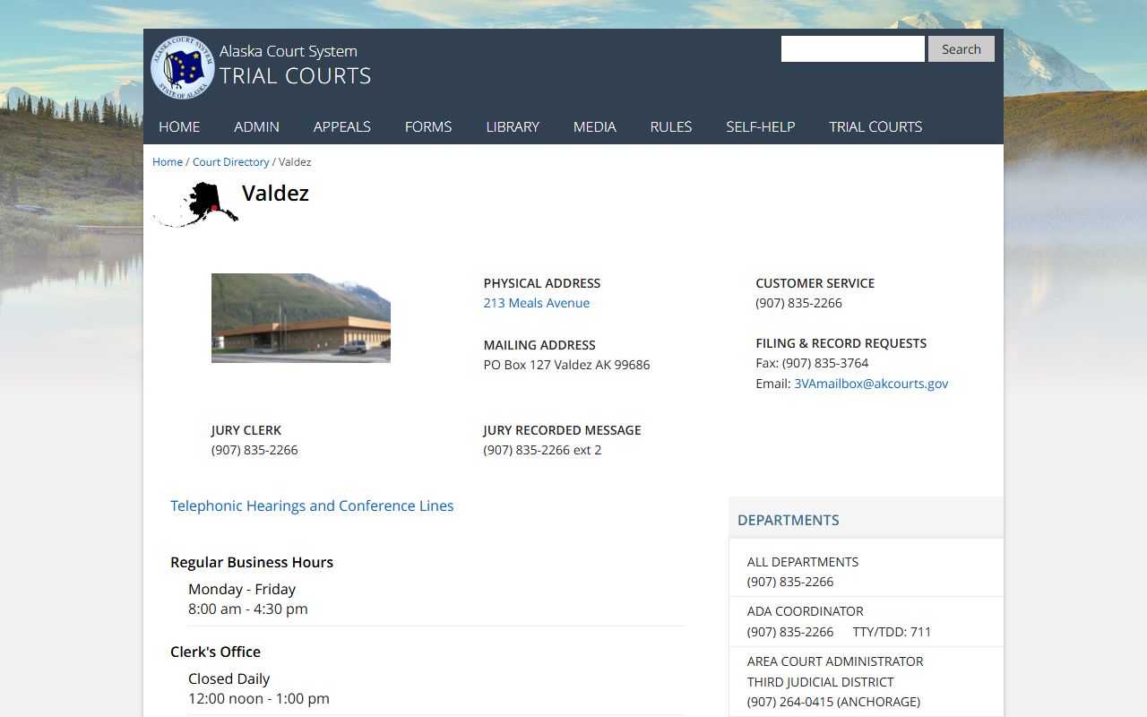Chugach Census Area Valdez court directory for family court records