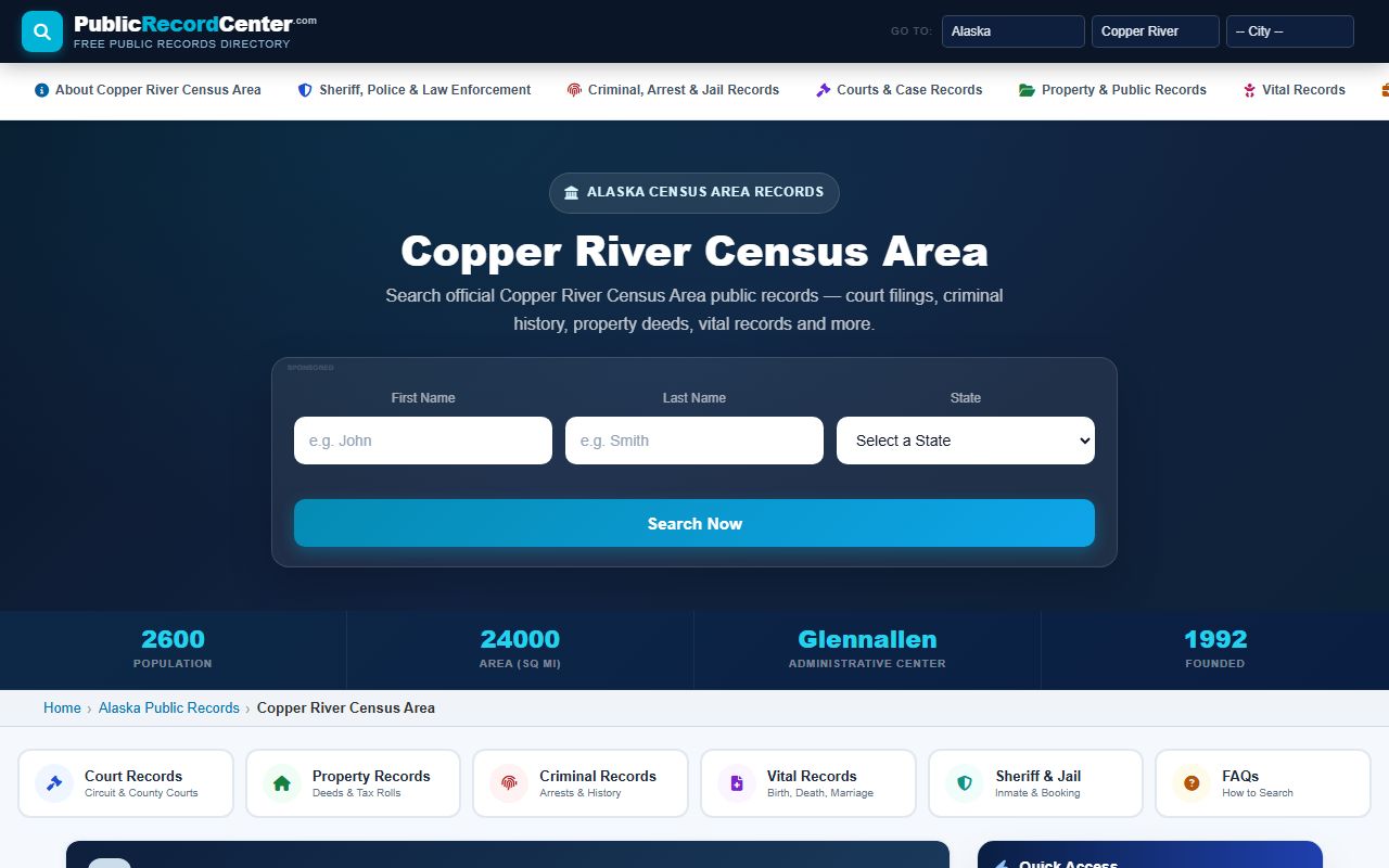 Copper River Census Area public records reference including family court records