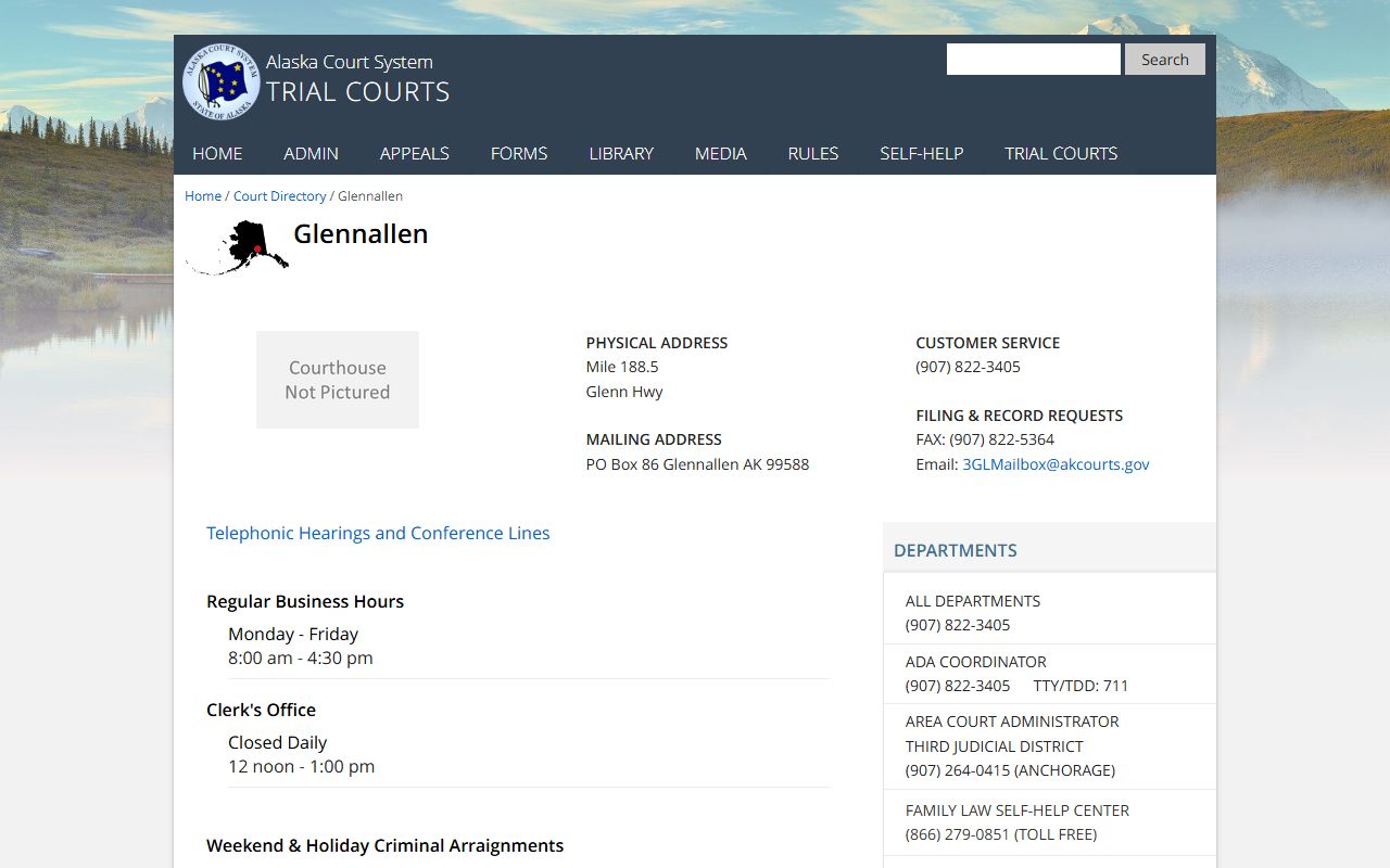 Glennallen court directory listing for Copper River Census Area family court records