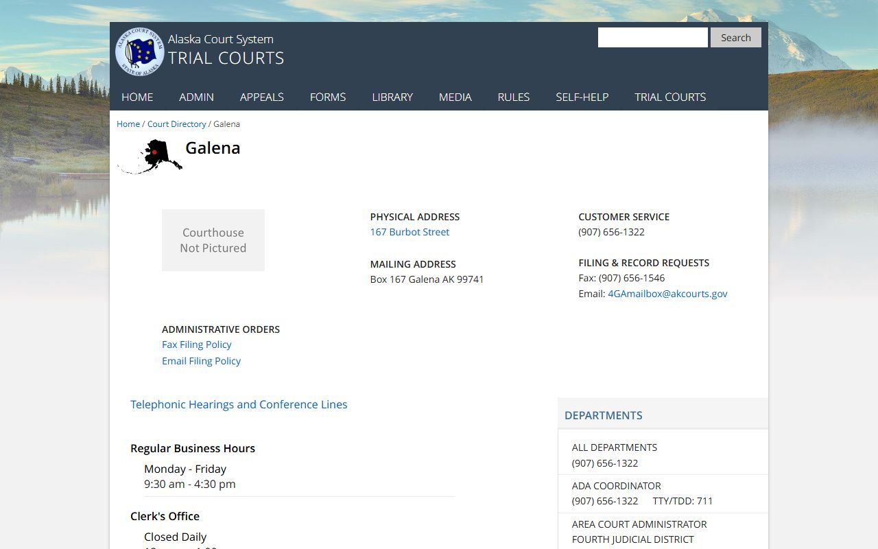 Galena court directory serving as nearest alternate court for Denali Borough family court records