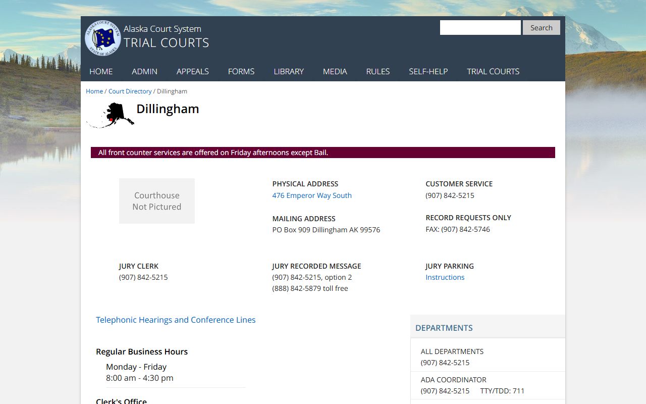 Dillingham courthouse directory listing for Dillingham Census Area family court records