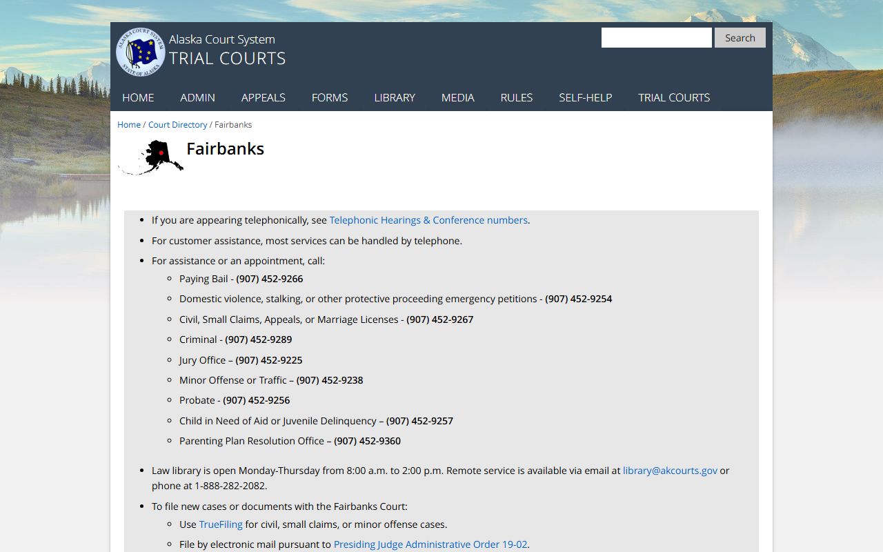 Fairbanks Fourth Judicial District trial courts directory for family court records