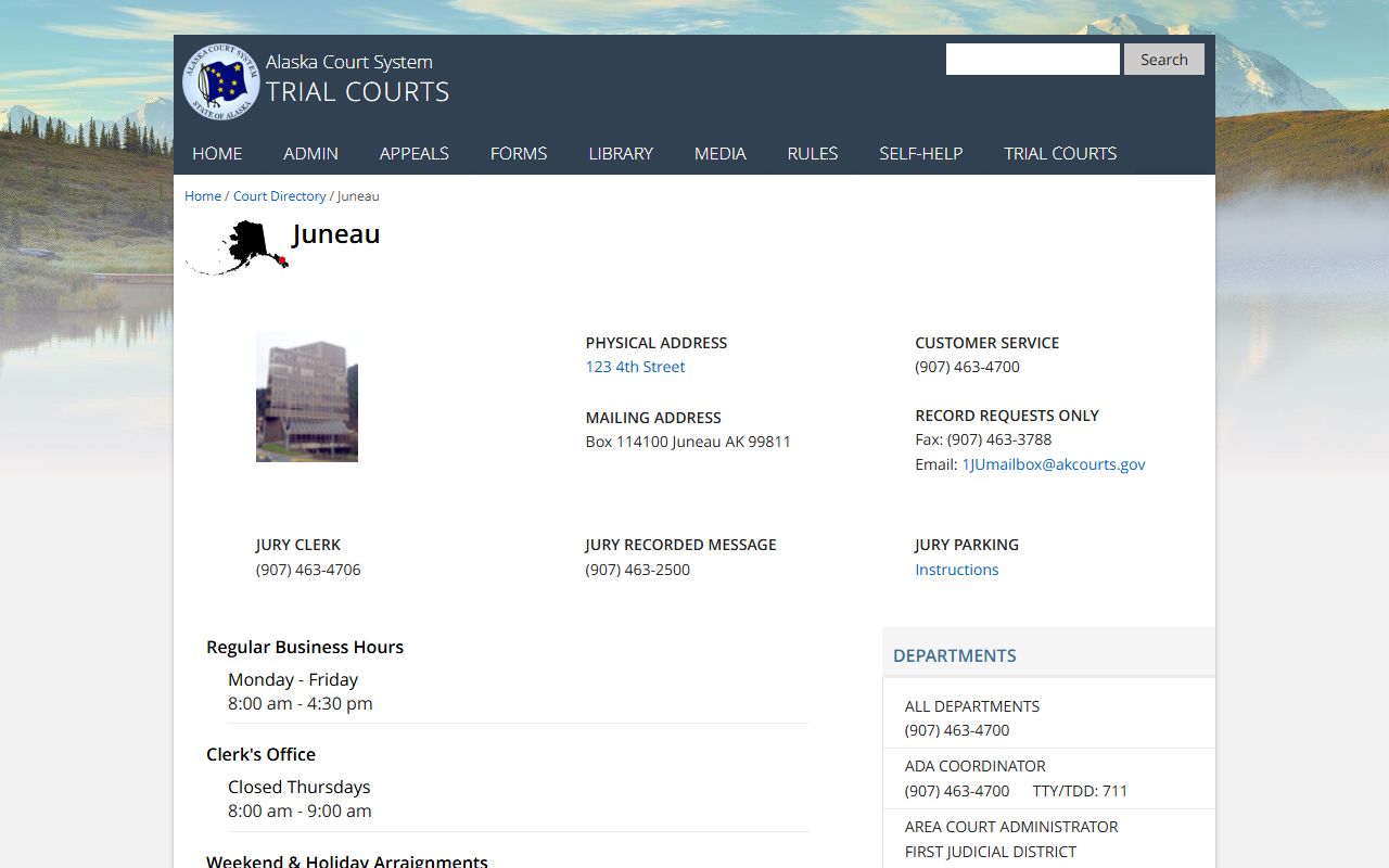 Juneau Trial Courts Alaska family court records directory page