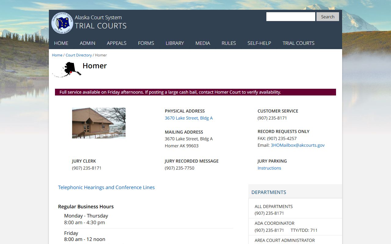 Homer District Court Alaska directory for Kenai Peninsula family court records