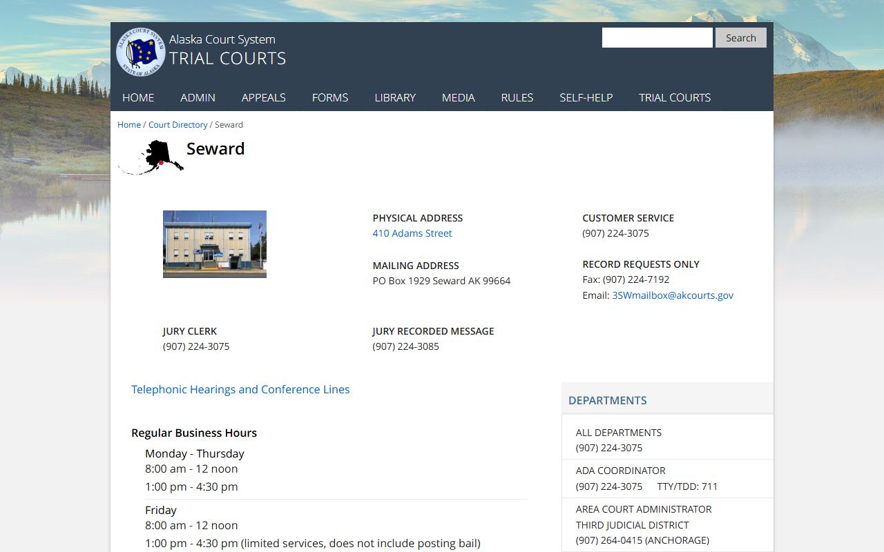 Seward District Court Alaska for Kenai Peninsula Borough family court records