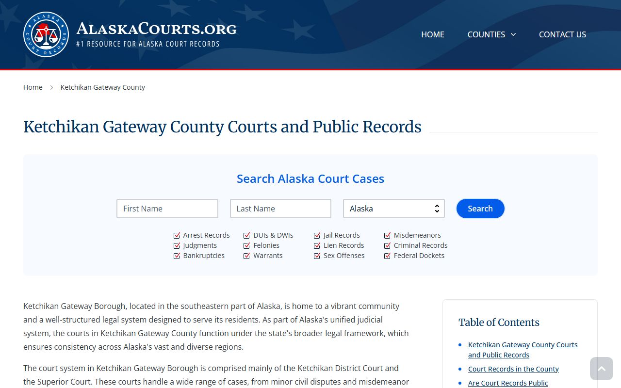 Ketchikan Gateway Borough court records and family court records access directory