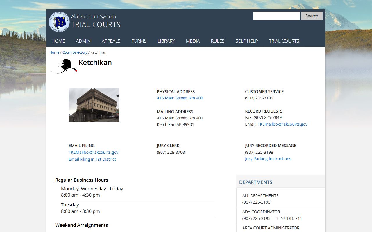 Ketchikan Trial Courts directory page for family court records in Ketchikan Gateway Borough