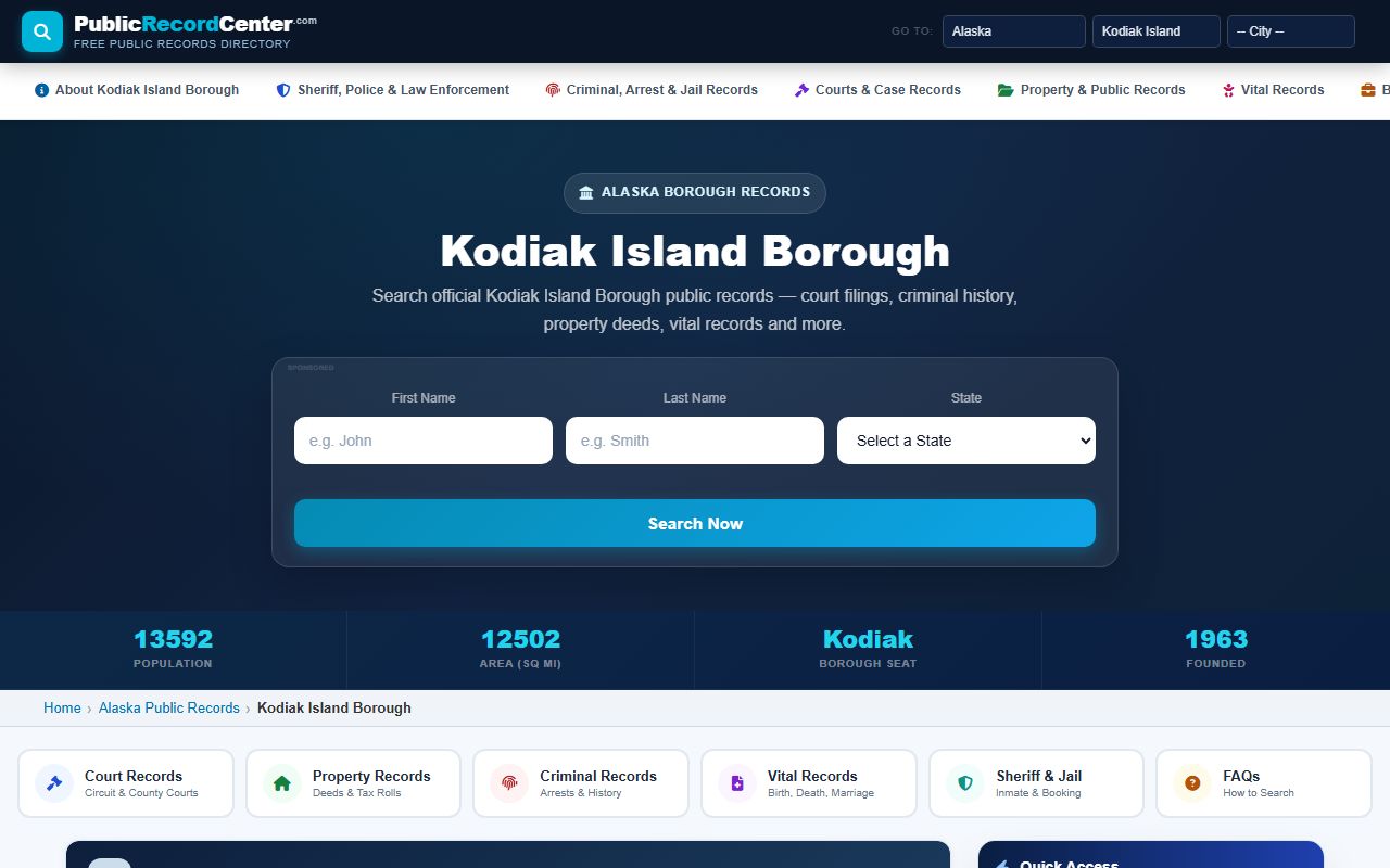 Kodiak Island public records search resources