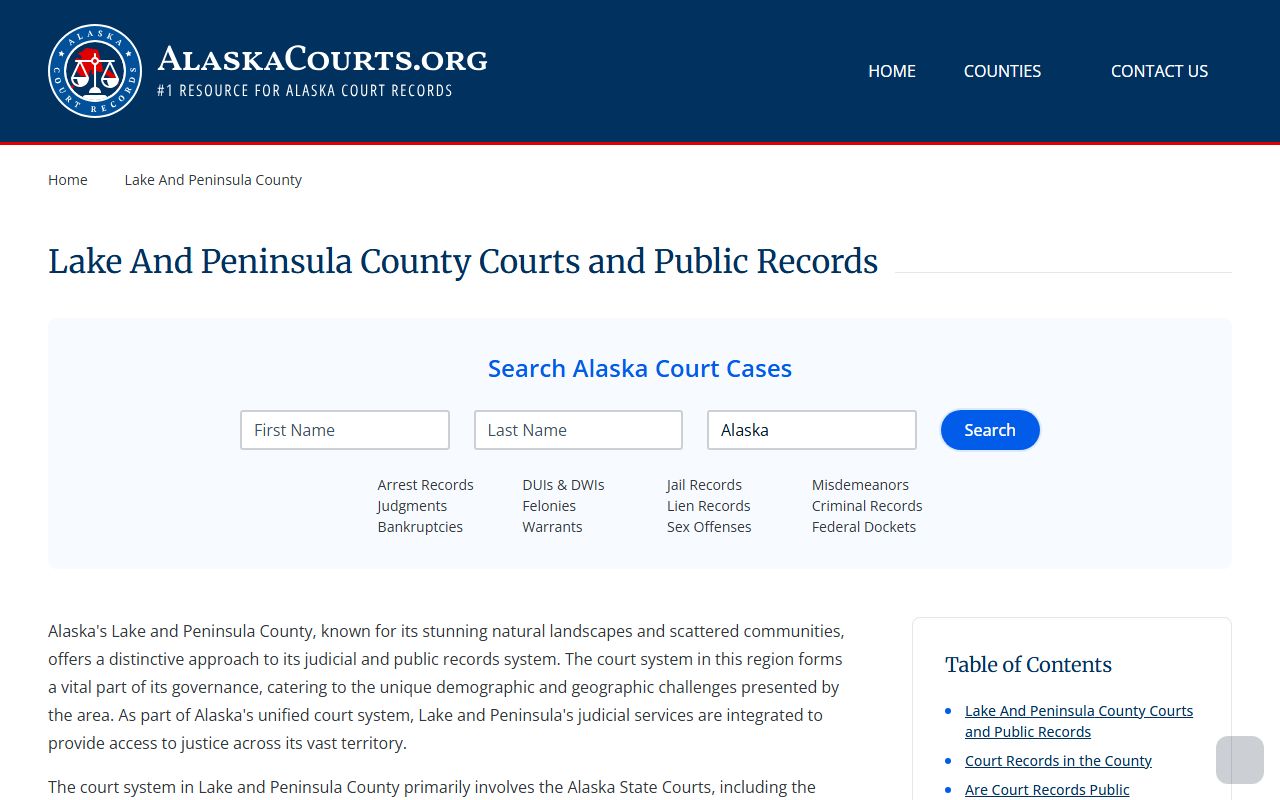 Lake and Peninsula Borough family court records overview