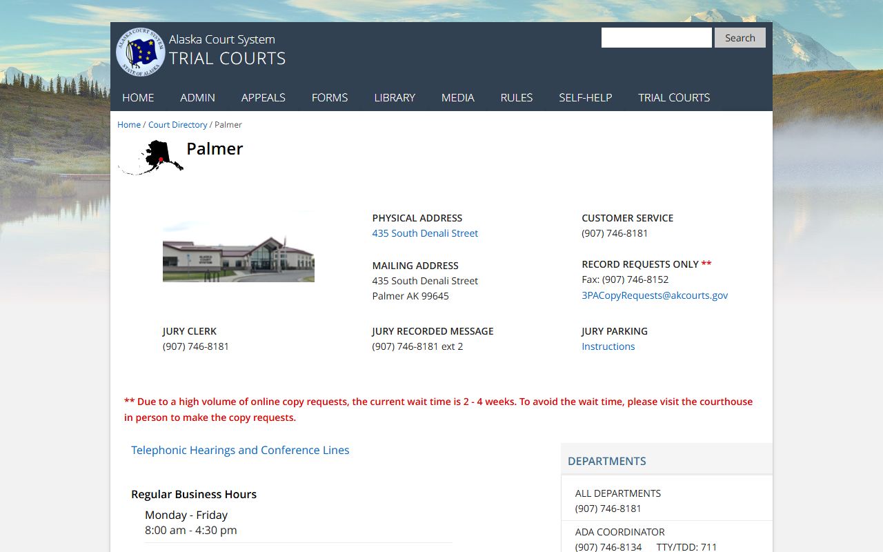Matanuska-Susitna Borough family court records - Palmer Trial Courts directory