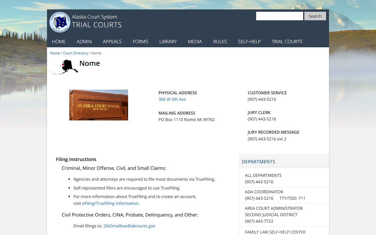 Nome Census Area family court records - Nome Trial Courts directory page