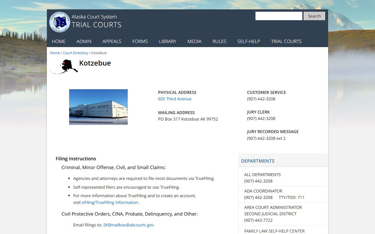 Kotzebue Trial Courts Alaska Court System page for Northwest Arctic Borough family court records