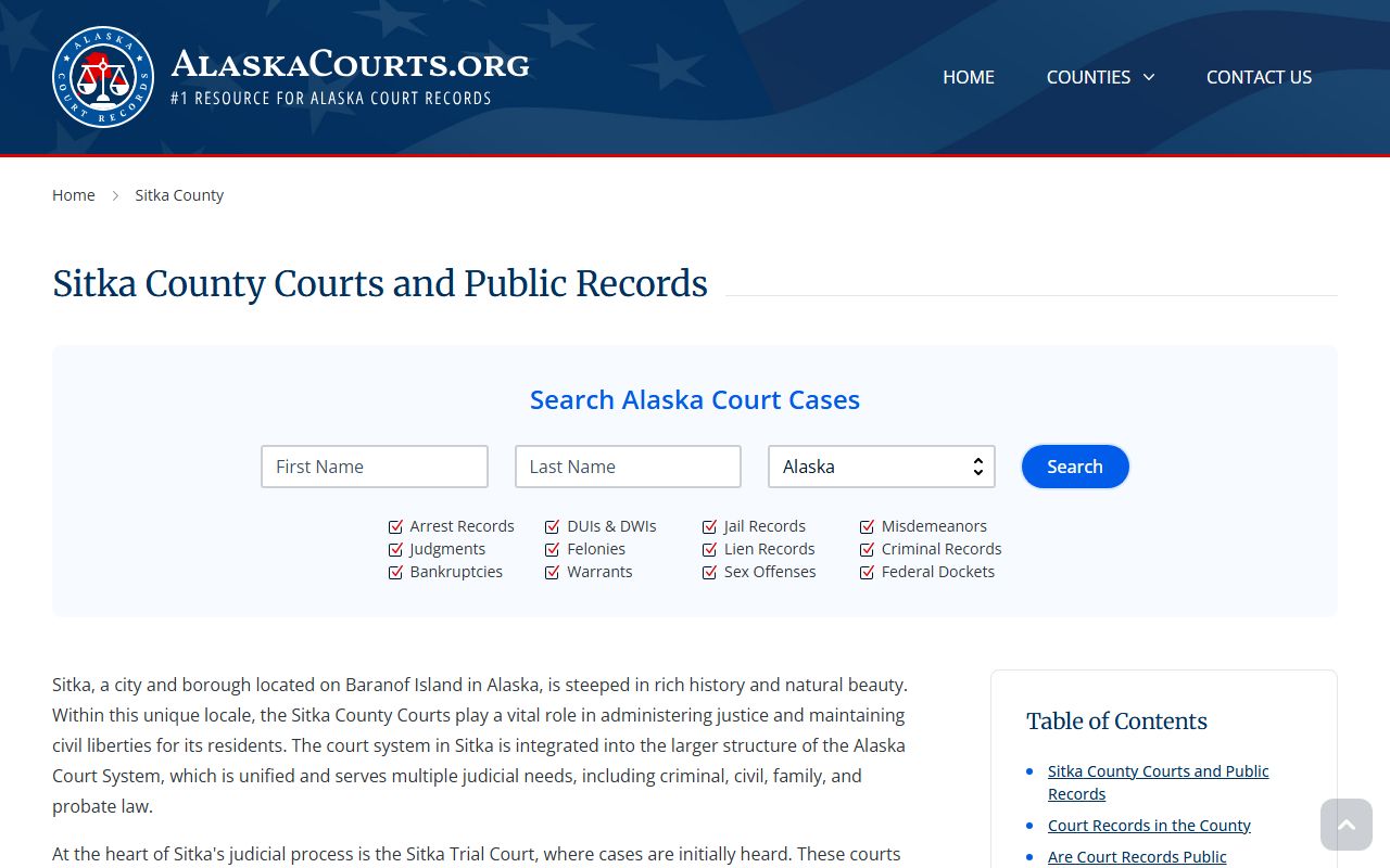 Sitka court records overview for family court records in Sitka City and Borough