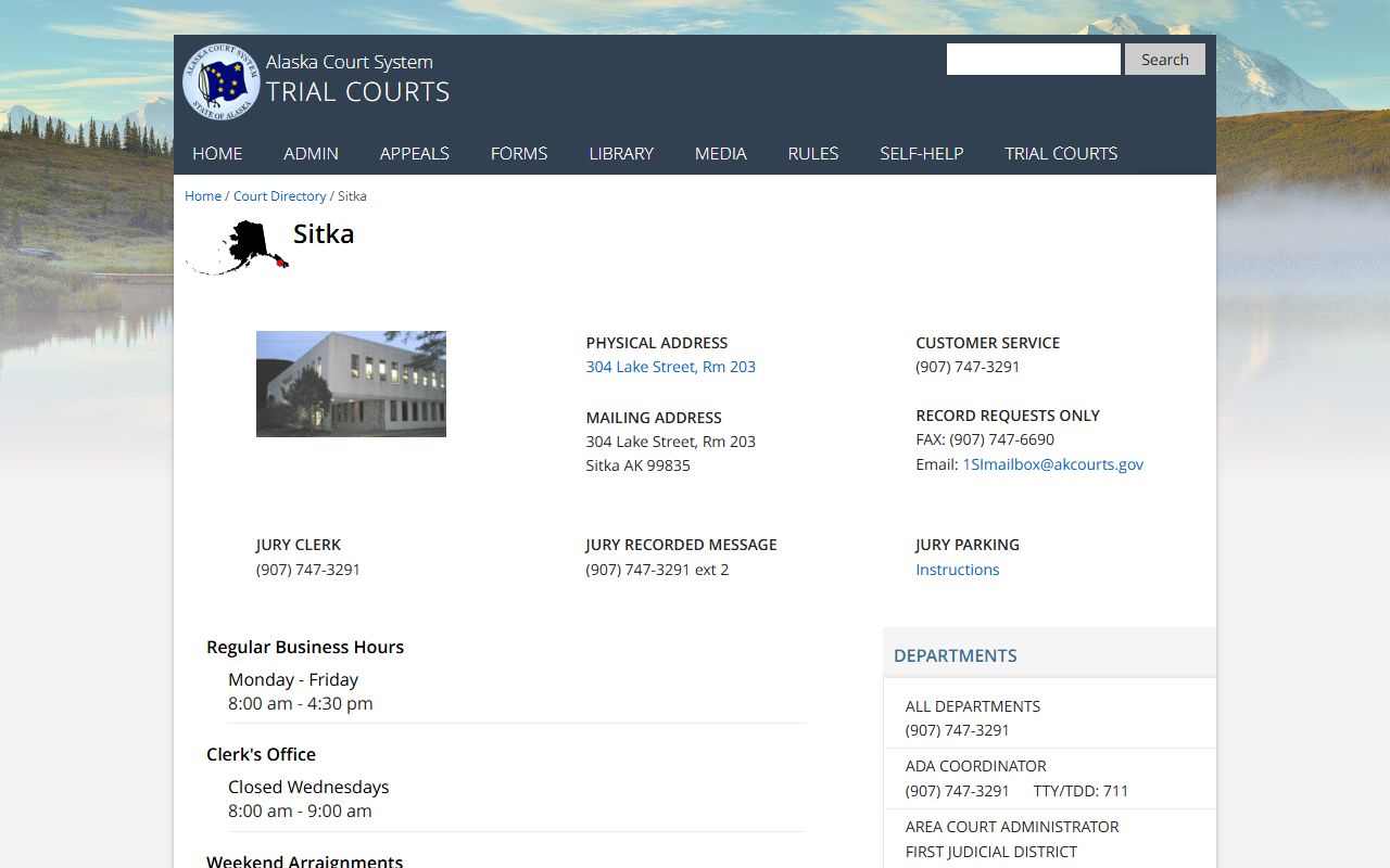 Sitka Trial Courts Alaska family court records directory
