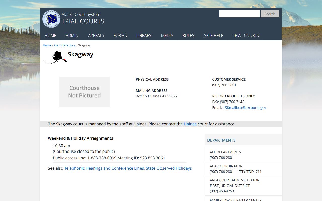 Skagway Court directory page showing contact details for family court records