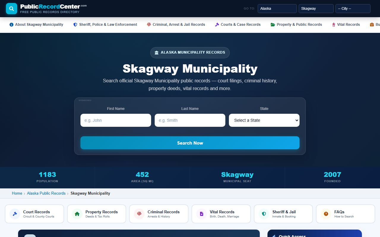 Public record center directory for Skagway municipality family court records