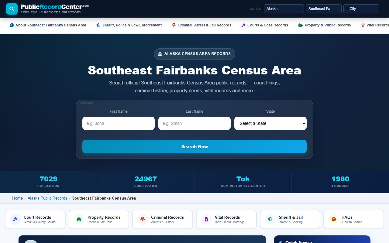 Public record center directory for Southeast Fairbanks Census Area family court records