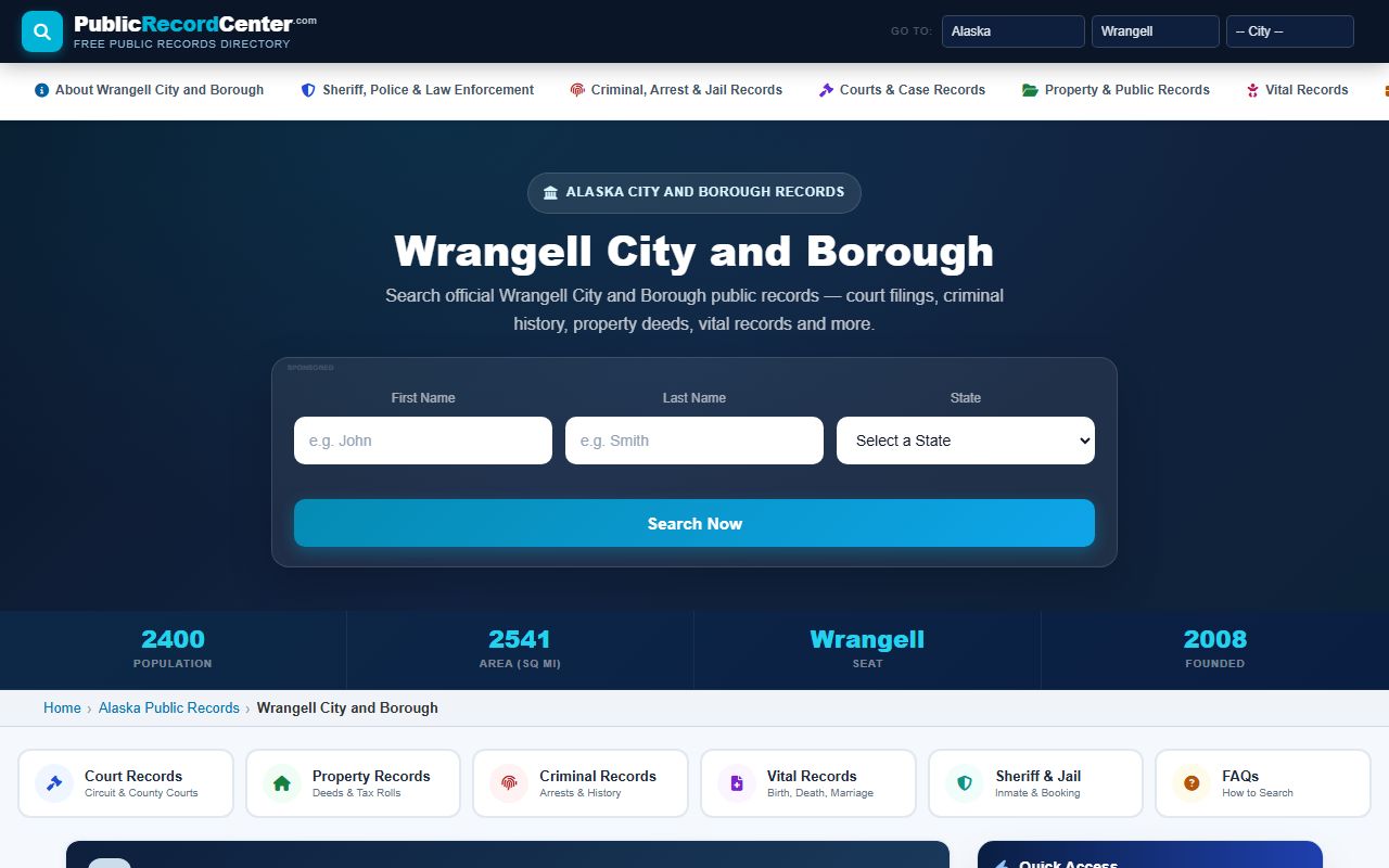 Public record center directory listing for Wrangell City and Borough family court records