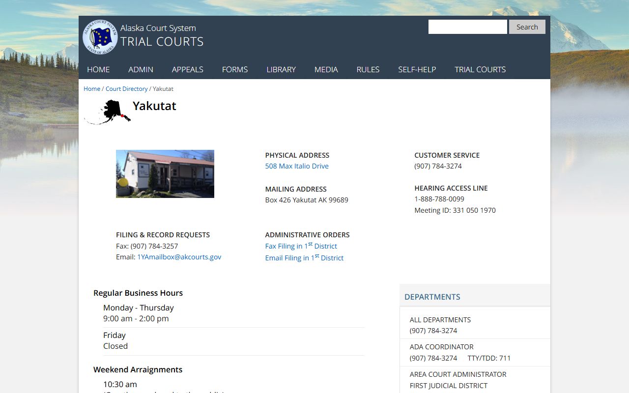 Yakutat Court directory page on the Alaska Court System site for family court records