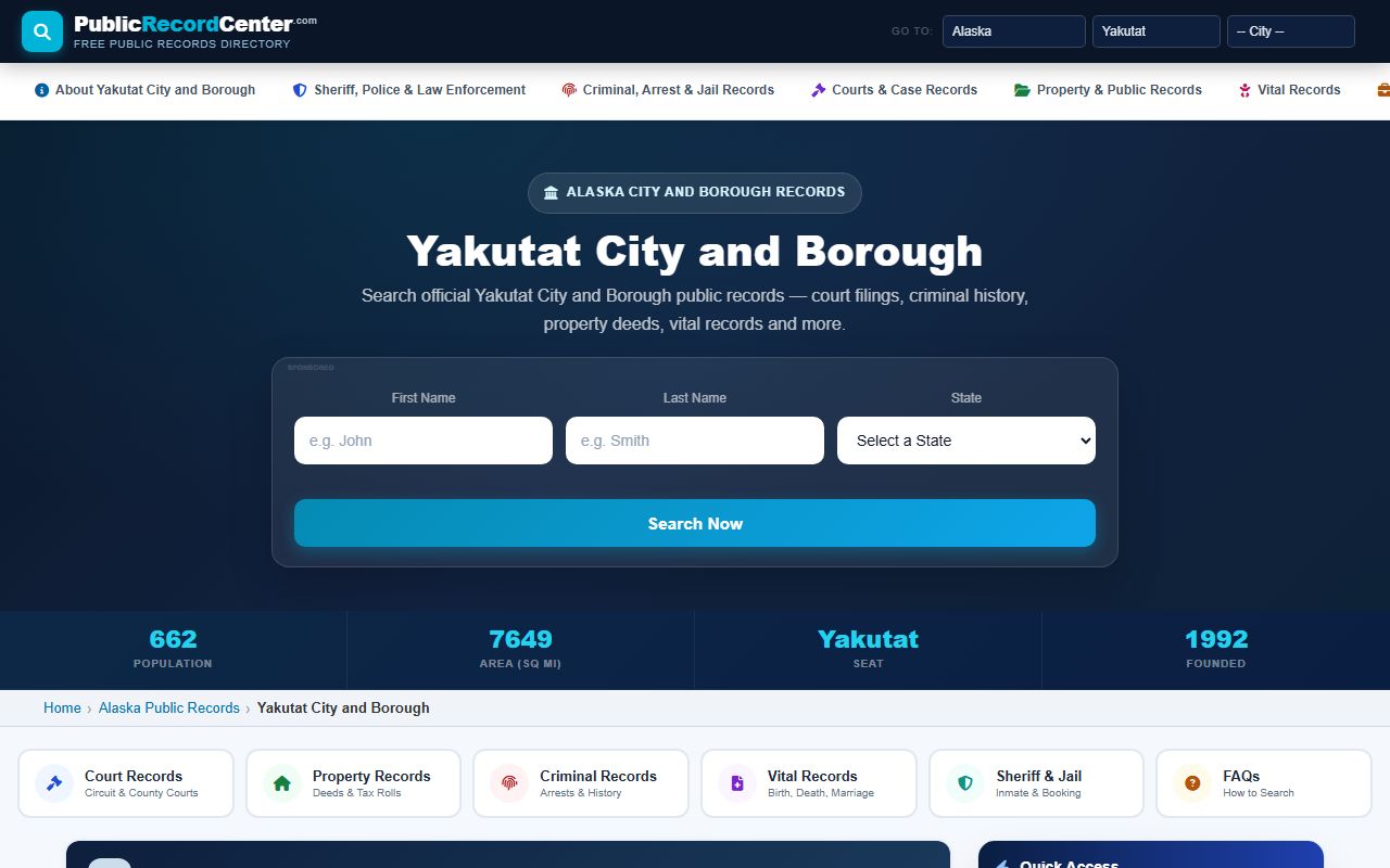 Public record center directory for Yakutat City and Borough family court records