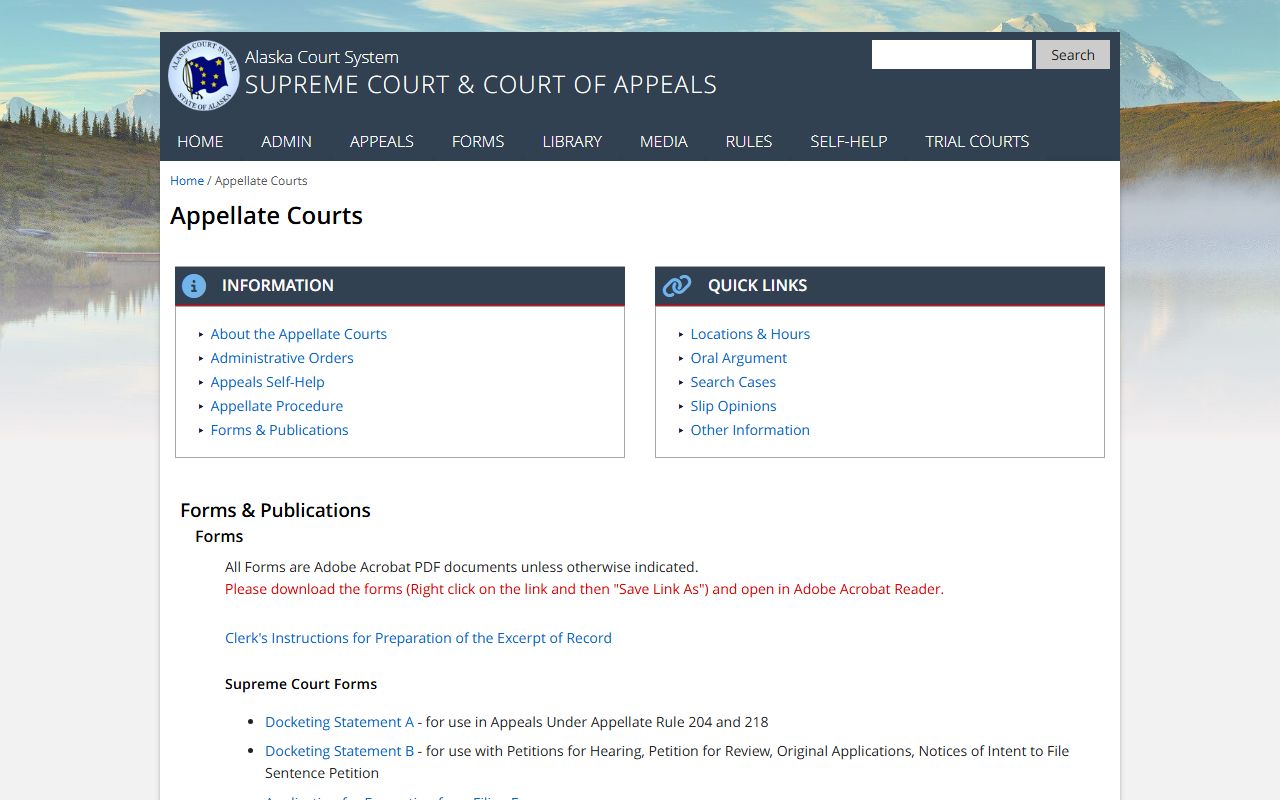 Alaska appellate courts handling appeals of family court records decisions