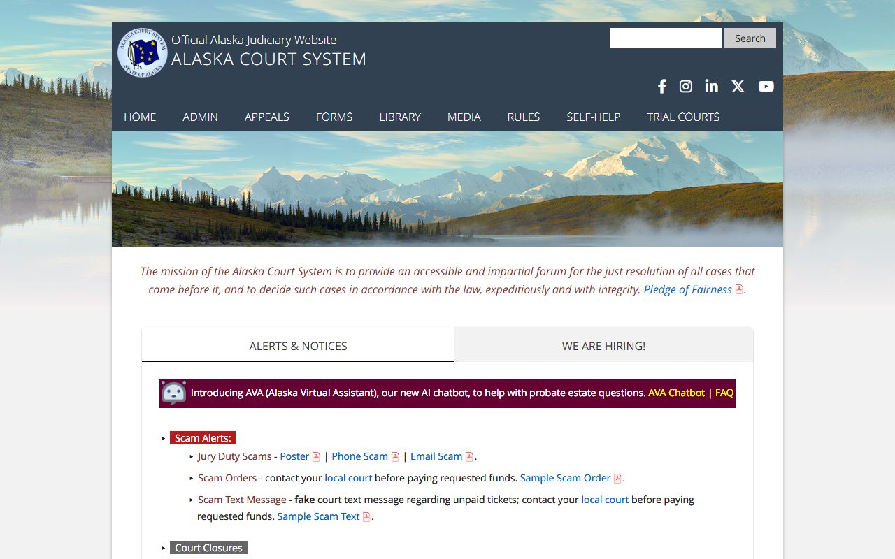 Alaska Court System official website for family court records