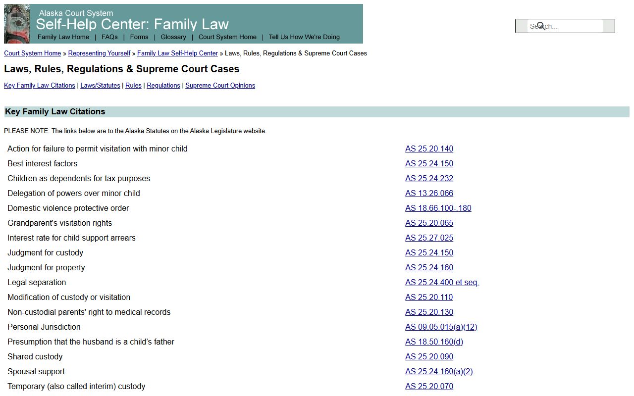 Alaska family law statutes and rules governing family court records