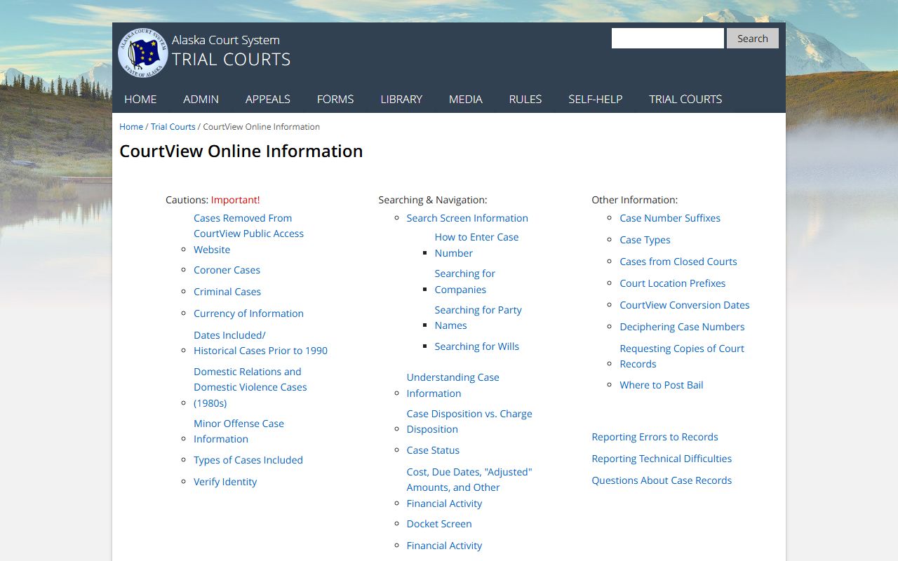 Alaska CourtView public access system for searching family court records